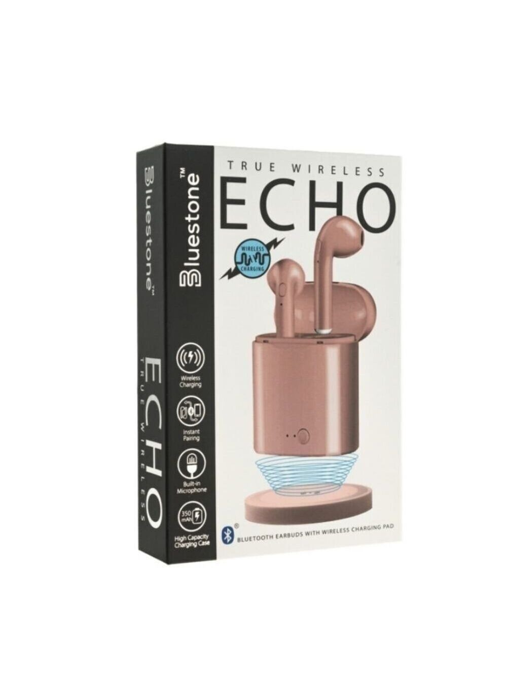 ROSE GOLD ECHO WIRELESS BLUETOOTH EARBUDS WITH WIRELESS CHARGING PAD